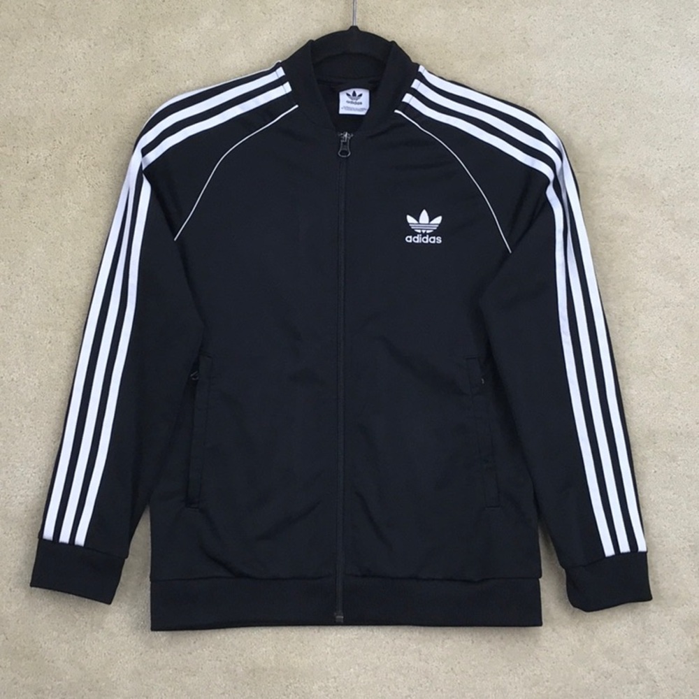 Youth adidas Track Jacket Full Zip Black & White with 2 Zip Pockets Size M